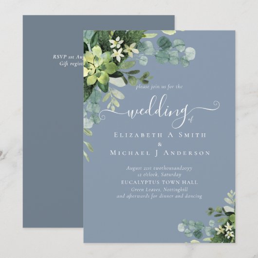 Eucalyptus Mariage Aquarelle verte Invitations (Devant / Derrière)