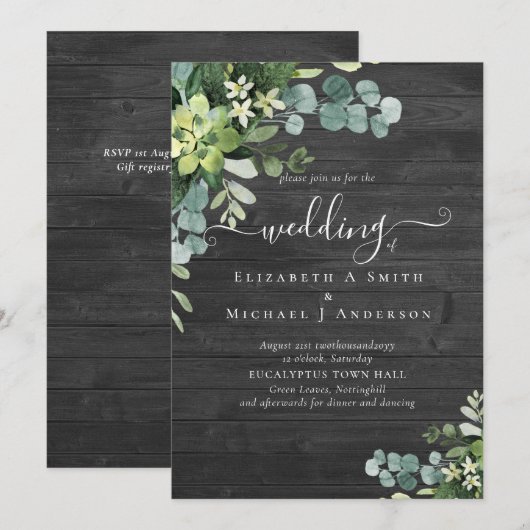 Eucalyptus Mariage Aquarelle verte Invitations (Devant / Derrière)
