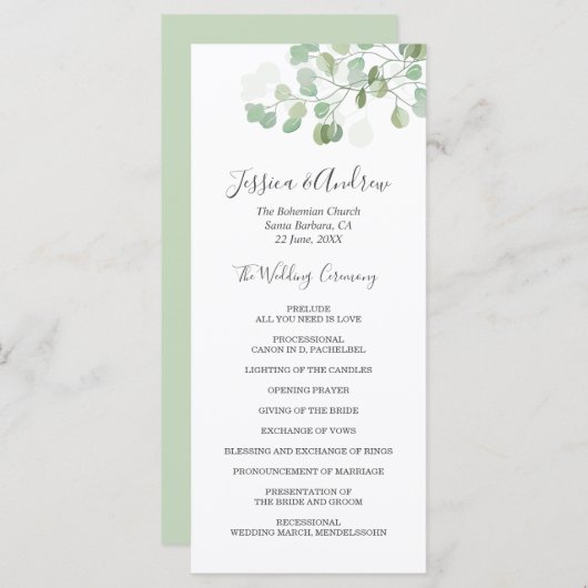 Eucalyptus Mariage Ceremony Programme Foliing (Devant / Derrière)