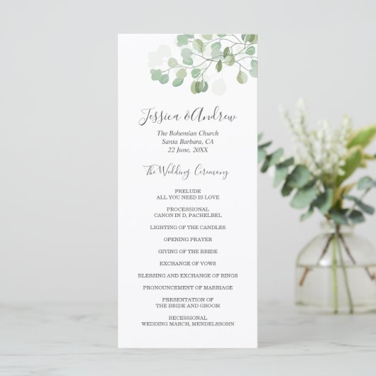 Eucalyptus Mariage Ceremony Programme Foliing (Debout devant)