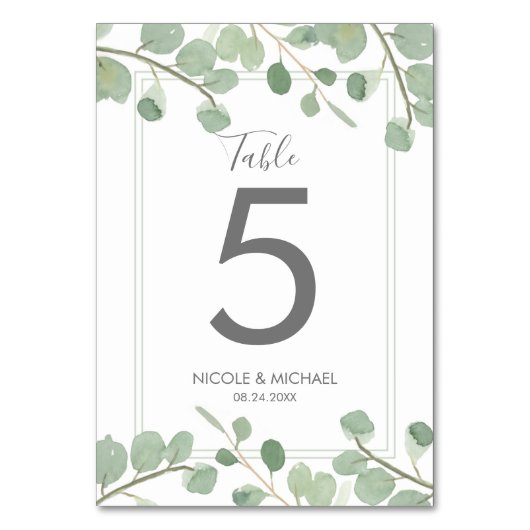 Eucalyptus Mariage d'aquarelle Numéro de table (Par défaut)