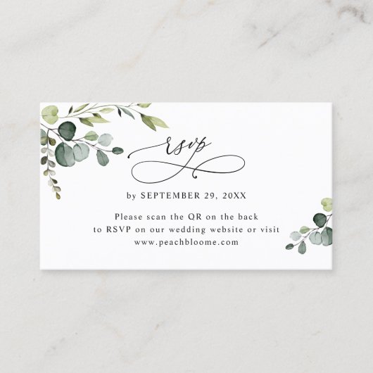 Eucalyptus Mariage de verdure QR Code Cartes RSVP (Devant)