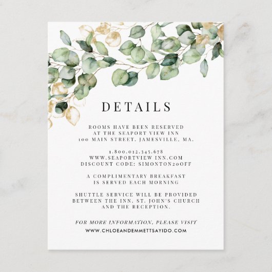 Eucalyptus Mariage Détails du client Carte de boît (Devant)