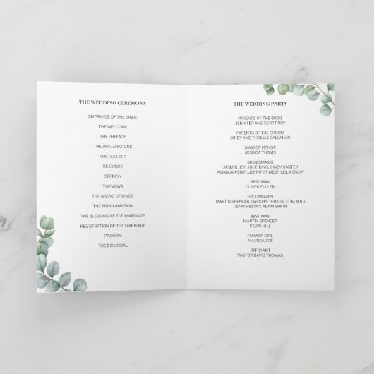 Eucalyptus Mariage Feuille programme plié (Intérieur)