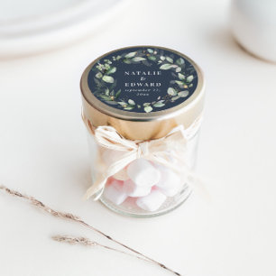 Eucalyptus marineblauw botanische bruiloft decor ronde sticker