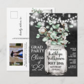 Eucalyptus Mason Jar Graduation 3 Photo Invitation (Devant / Derrière)