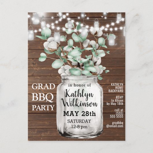 Eucalyptus Mason Jar Graduation Party Invitation (Devant)