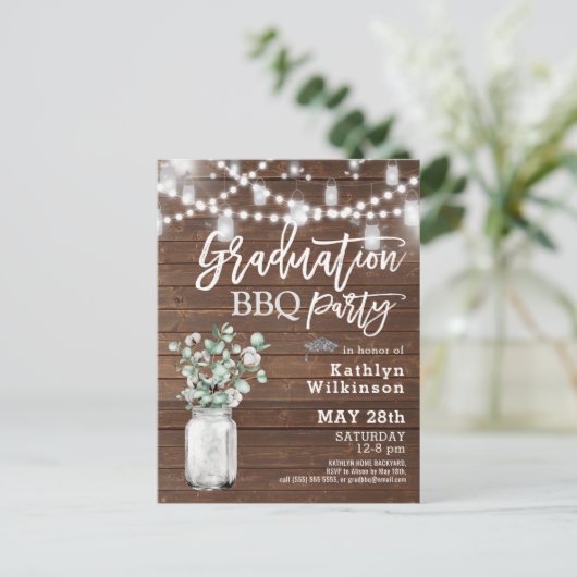 Eucalyptus Mason Jar Graduation Party Invitation (Debout devant)