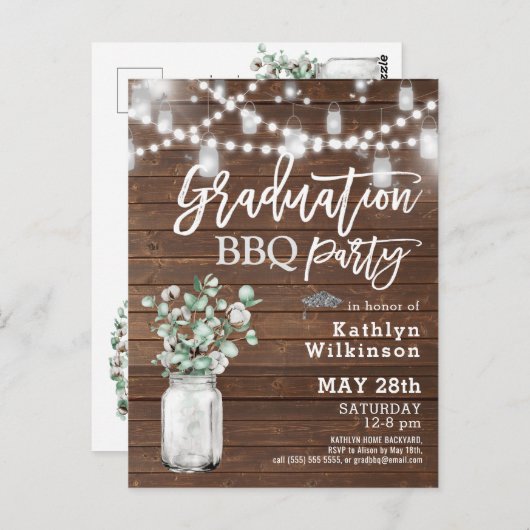 Eucalyptus Mason Jar Graduation Party Invitation (Devant / Derrière)