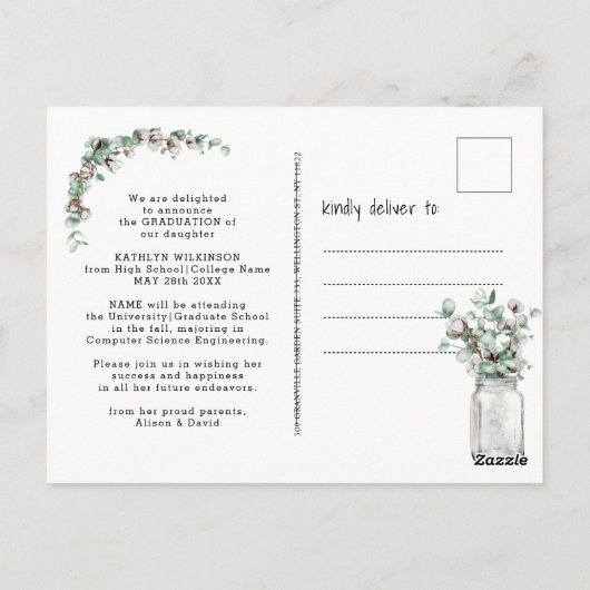 Eucalyptus Mason Jar Graduation Party Invitation (Dos)