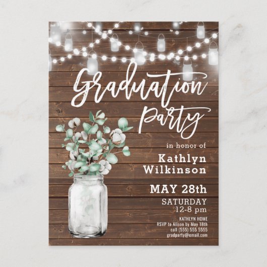 Eucalyptus Mason Jar Photo Graduation Invitation (Devant)
