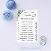 Eucalyptus Matcha Would She Rather Shower Game Flyer (Enkel)