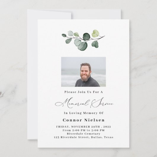 Eucalyptus Memorial Service Invitation (Devant)