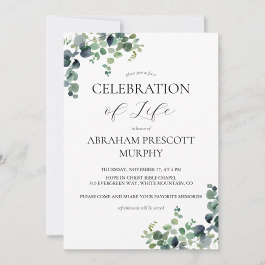 Eucalyptus Memorial uitnodiging (Voorkant)