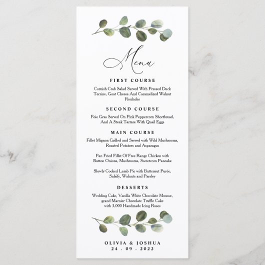 Eucalyptus Menu Mariage, Mariage vert (Devant)