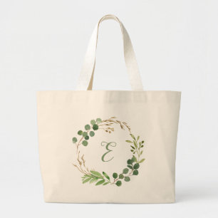 Eucalyptus met gepersonaliseerd monogram grote tote bag