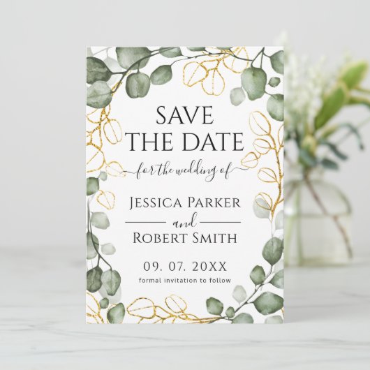 Eucalyptus met spaar de datum kaart (Staand voorkant)