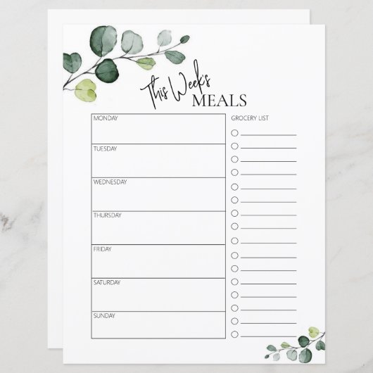 Eucalyptus Minimale Script Text Weekly Meal Planne (Voorkant / Achterkant)