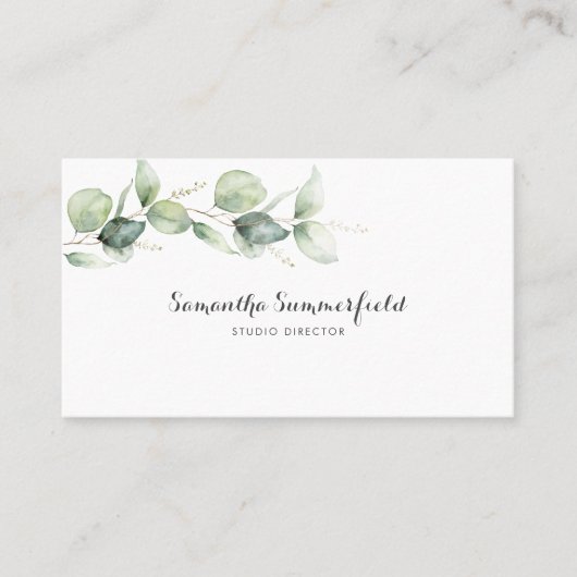 Eucalyptus Minimalist Elegant Script-Waterverf Visitekaartje (Voorkant)