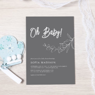 EUCALYPTUS minimalistisch grijs Baby shower Kaart