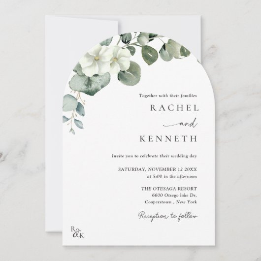 Eucalyptus minimalistisch groen boog bruiloft kaart (Voorkant)