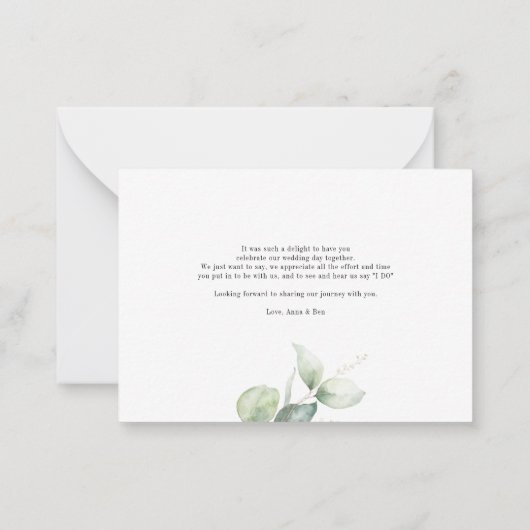 Eucalyptus minimalistisch script bruiloft dank u notitiekaartje (Achterkant)