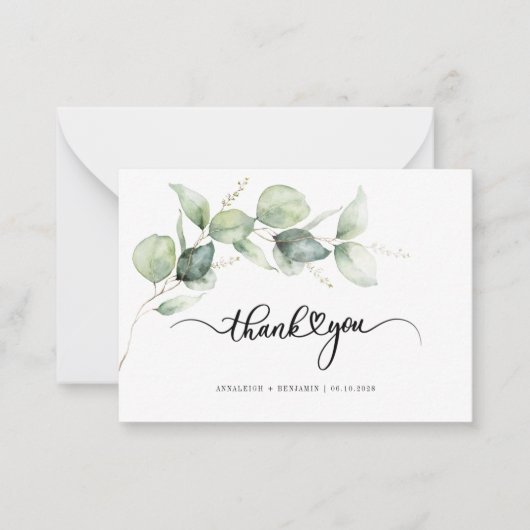 Eucalyptus minimalistisch script bruiloft dank u notitiekaartje (Voorkant)