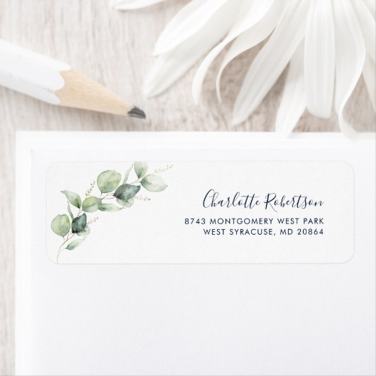 Eucalyptus Minimalistisch Script Retouradres Etiket (Insitu)