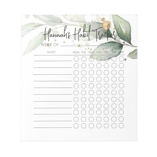 Eucalyptus Minime Script Habit Tracker Bloc-notes (Devant)