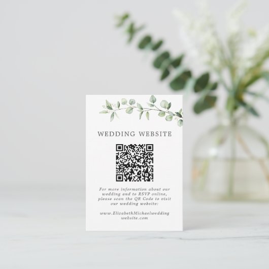 Eucalyptus Modern Ampersand Wedding Website QR Informatiekaartje (Staand voorkant)