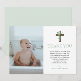 Eucalyptus Modern Baptism Photo Thank You Cards Kaart