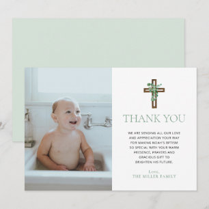 Eucalyptus Modern Baptism Photo Thank You Cards Kaart