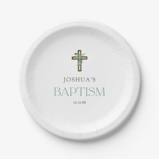 Eucalyptus Modern Cross Baptisme Party Papieren Bordje