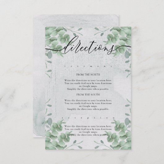 Eucalyptus Modern Eenvoudige Bruiloft Routebeschri Informatiekaartje (Voorkant / Achterkant)