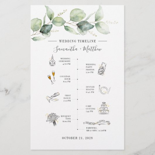 Eucalyptus Modern Icon Weduwprogramma Briefpapier (Voorkant)