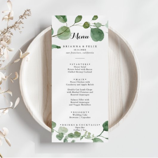 Eucalyptus Modern Kalligrafie Diner Menu