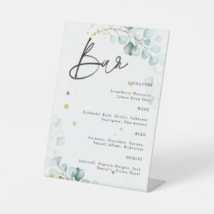 Eucalyptus Modern Wedding Cocktail Bar Reclamebord Met Voetstuk