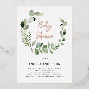 Eucalyptus Moderne Eenvoudig Baby shower Folie Roo Uitnodiging