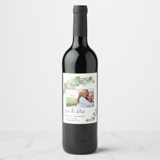 Eucalyptus Moderne Étiquette de Vin Personnalisée  (Devant)