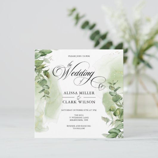 Eucalyptus moderne Faire-part de mariage or (Debout devant)