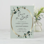 Eucalyptus Moderne kalligrafie Sage Wedding Save The Date (Staand voorkant)