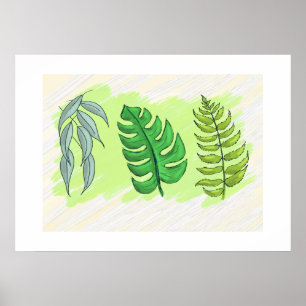 Eucalyptus Monstera en varens op groot affiche Poster
