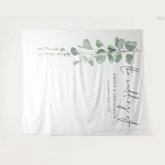 Eucalyptus Namen Datum Trouwfoto Achtergrond Wandkleed (Voorkant (horizontaal))