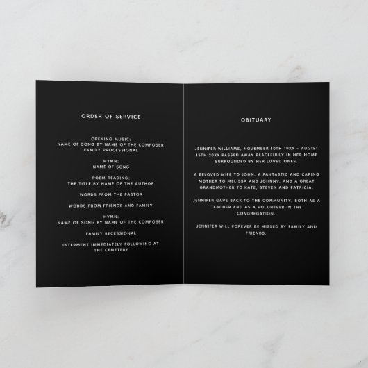 Eucalyptus noir doré programme funéraire photo (Intérieur)