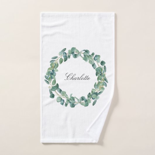 Eucalyptus nom vert script blanc (Serviette à main)
