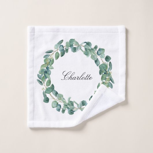 Eucalyptus nom vert script blanc (Gant de toilette)