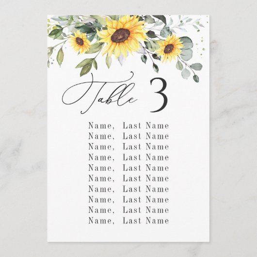 Eucalyptus Numéro de tableau Nom Cartes de tableau (Dos)