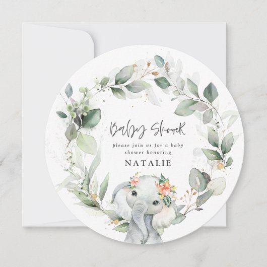 eucalyptus olifant cute groene baby shower uitnodi kaart (Voorkant)