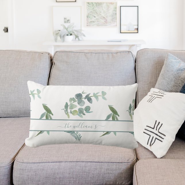 Eucalyptus olijfpatroon wit groen kussen (Creator heeft geüpload)