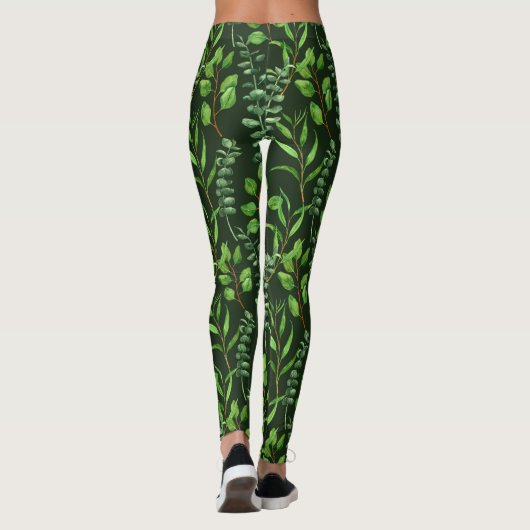 Eucalyptus op donkergroen leggings (Achterkant)